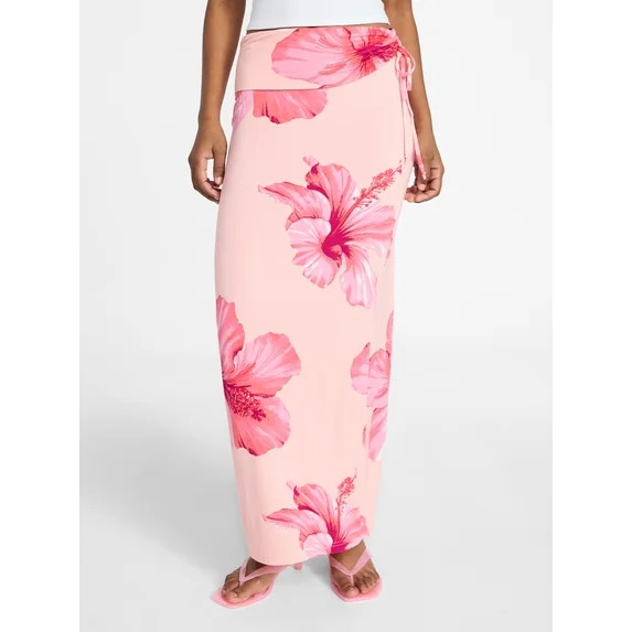 No Boundaries Knit Foldover Maxi Skirt with Side Tie, Women's & Women's Plus XXS-4X | Walmart (US)