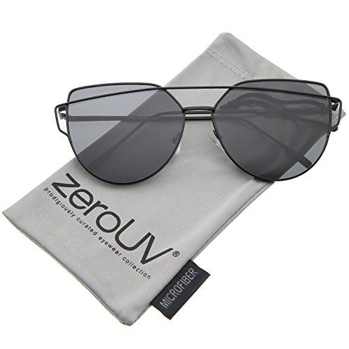 zeroUV - Oversize Metal Frame Thin Temple Flat Lens Aviator Sunglasses 62mm (Black / Smoke) | Amazon (US)
