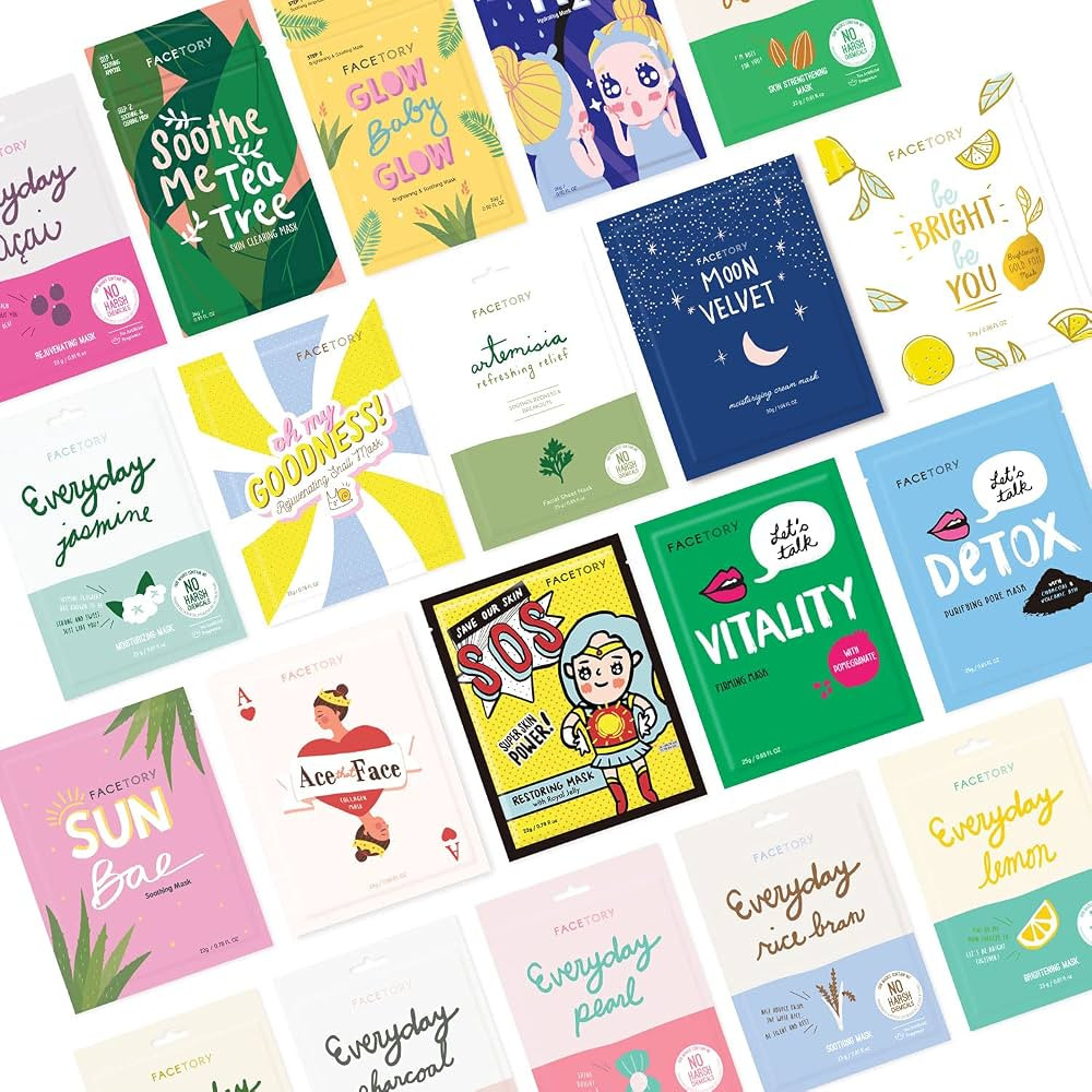 FACETORY 20 Facial Sheet Mask Collection - Korean Skin Care Sheet Mask Pack of 20 - Hydrating, Mo... | Amazon (US)