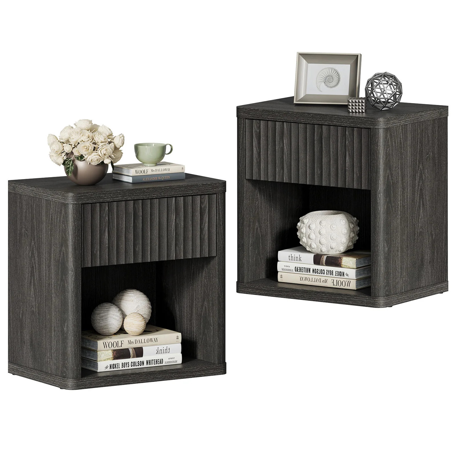 SICOTAS Black Nightstands Set of 2 with Drawer Modern Wood Bedside Table End Table for Bedroom Li... | Walmart (US)