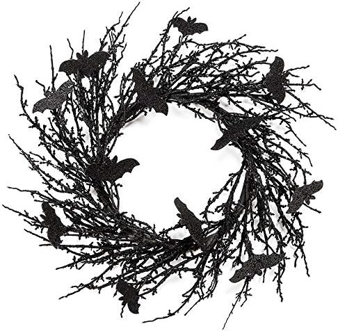 18 Inch Black Halloween Wreath Bat Wreath Door Wreath with Glitter Bats Decorations Halloween Par... | Amazon (US)