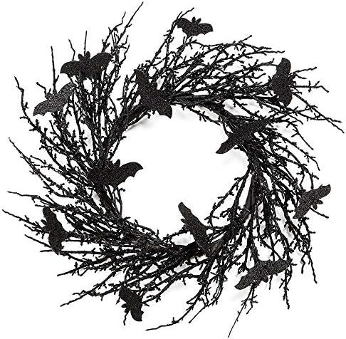 18 Inch Black Halloween Wreath Bat Wreath Door Wreath with Glitter Bats Decorations Halloween Party  | Amazon (US)
