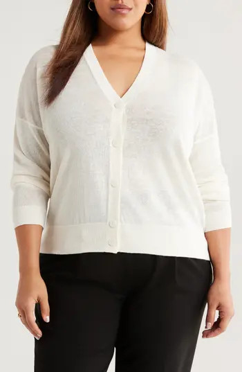 Nordstrom Linen Blend Cardigan in Ivory Tofu at Nordstrom Rack, Size 2X | Nordstrom Rack