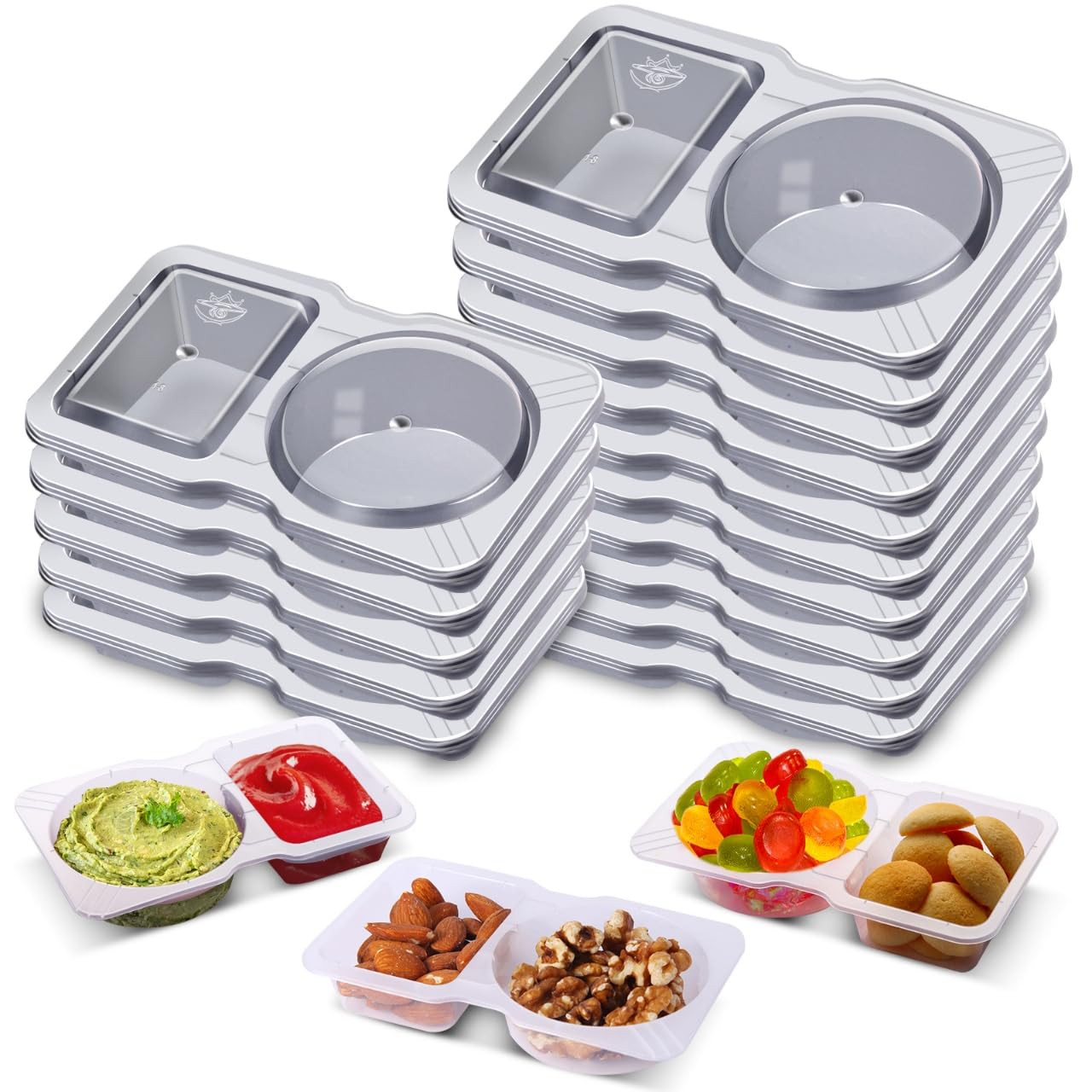 Amazon.com: Qewro 15 Sets Double Compartment Condiment Container With Lids, Reusable Snack Contai... | Amazon (US)