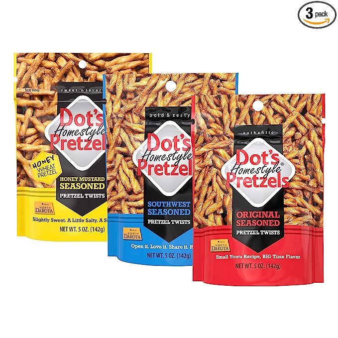 Dot's Homestyle Pretzels 5 Ounce Snack Size Variety Flavor Pack Seasoned Pretzel Twists (3 Pack) | Amazon (US)
