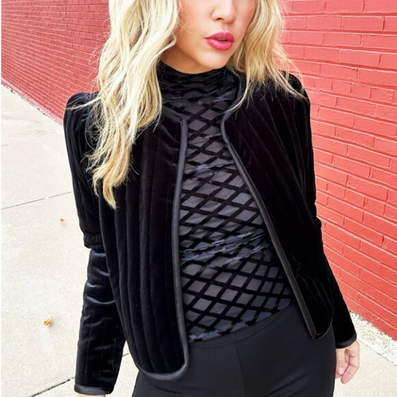 SANCTUARY Quilted Velvet Jacket in Black Sz XL - NWT!! | Poshmark