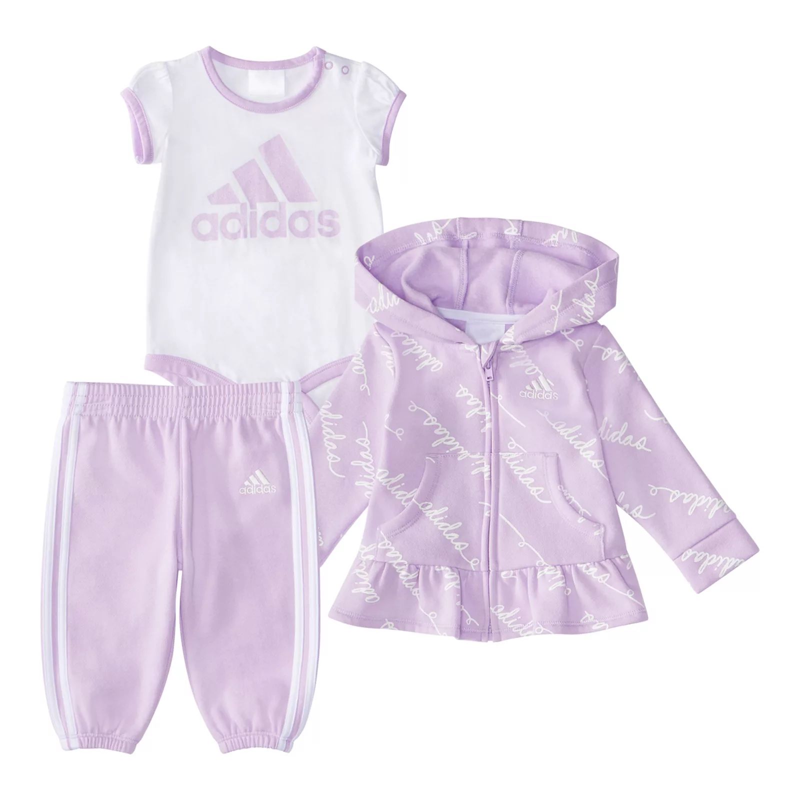 Baby Girl adidas Bodysuit, Jacket & Pants Set, Infant Girl's, Size: 6 Months, Brt Purple | Kohl's