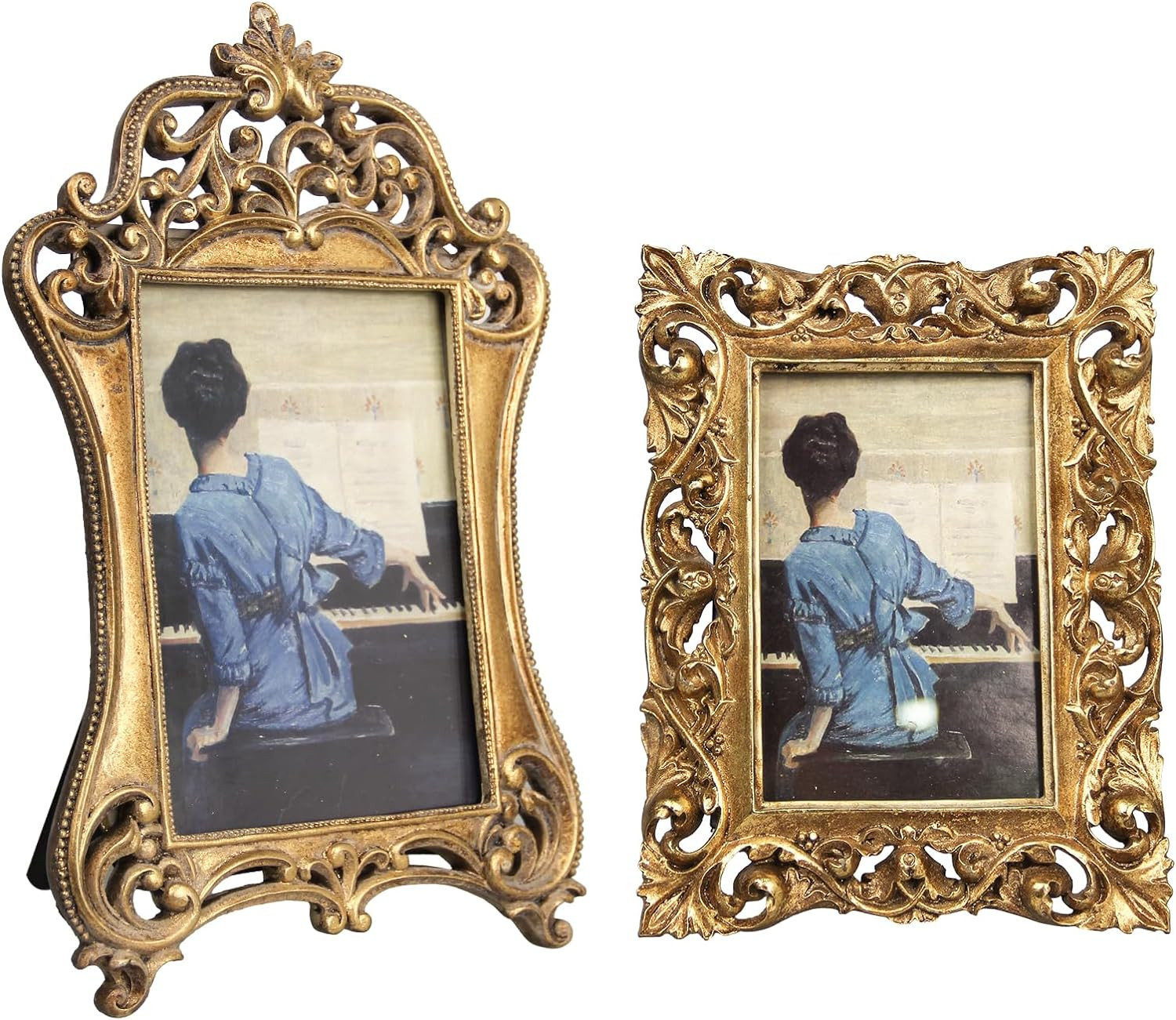 Romuss 2 PCS Antique Gold Picture Frames, 4x6 and 5x7 Inch Vintage Picture Frame Resin Vintage Em... | Amazon (US)