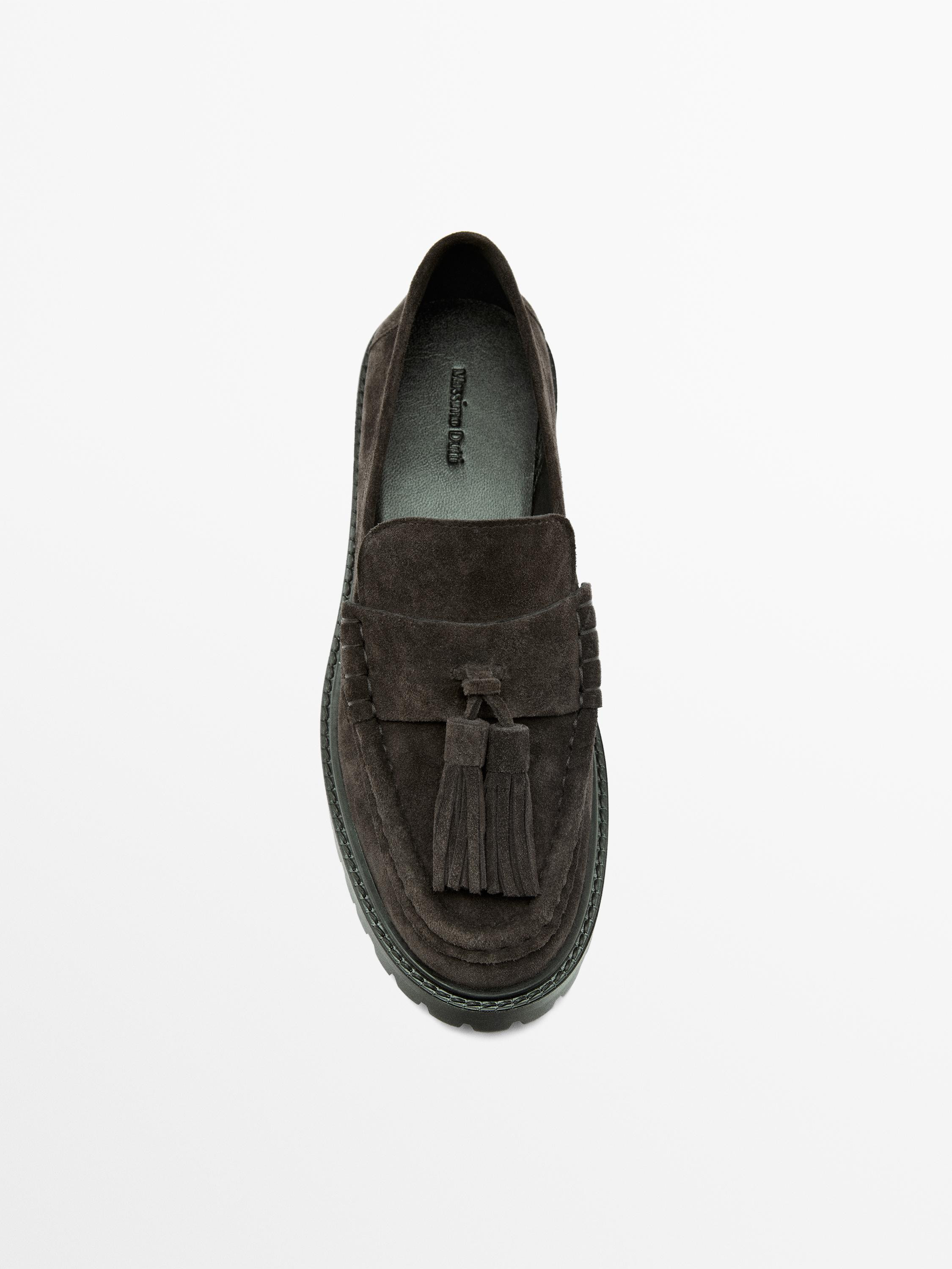 Split leather loafers with tassels and track sole | Massimo Dutti UK