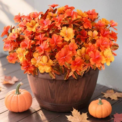 Artificial Fake Fall Flowers For Outdoor Decor 8 Bundles UV Resistant Artificial Plants Outdoor Look Real Faux Silk Autumn Flowers For Porch Planters | Wayfair North America