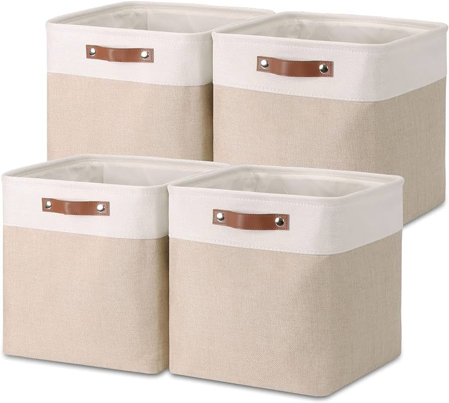 Temary Cube Storage Bins 13x13 Fabric Storage Cubes Baskets Set Of 4 Cloth Baskets for Shelf, Lar... | Amazon (US)