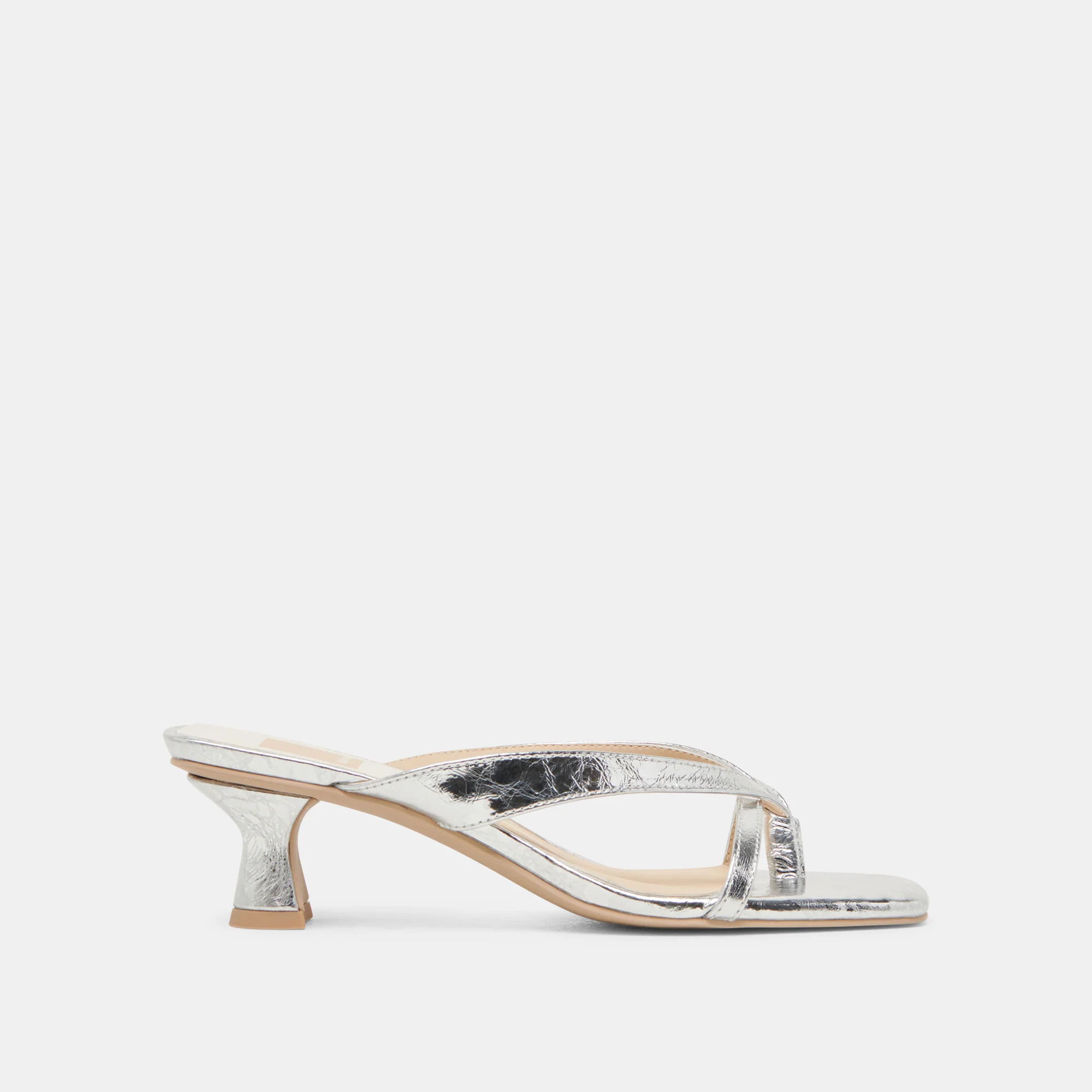 Brevel Heels Silver Distressed Leather | DolceVita.com