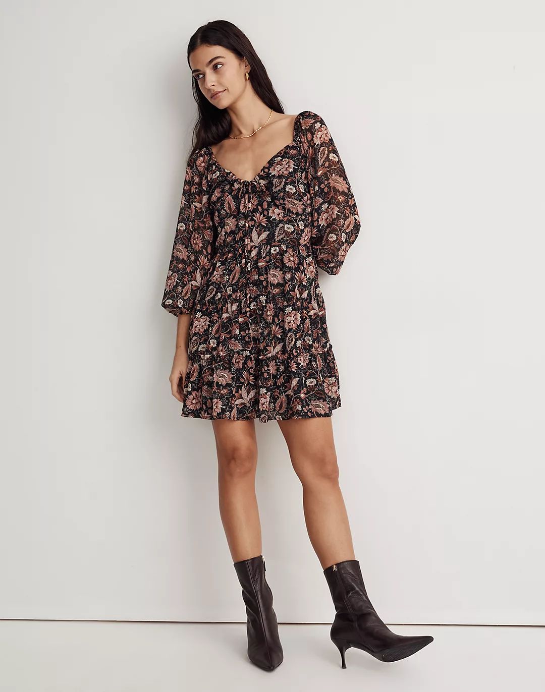 Amalia Tiered Mini Dress in Pampas Blooms | Madewell