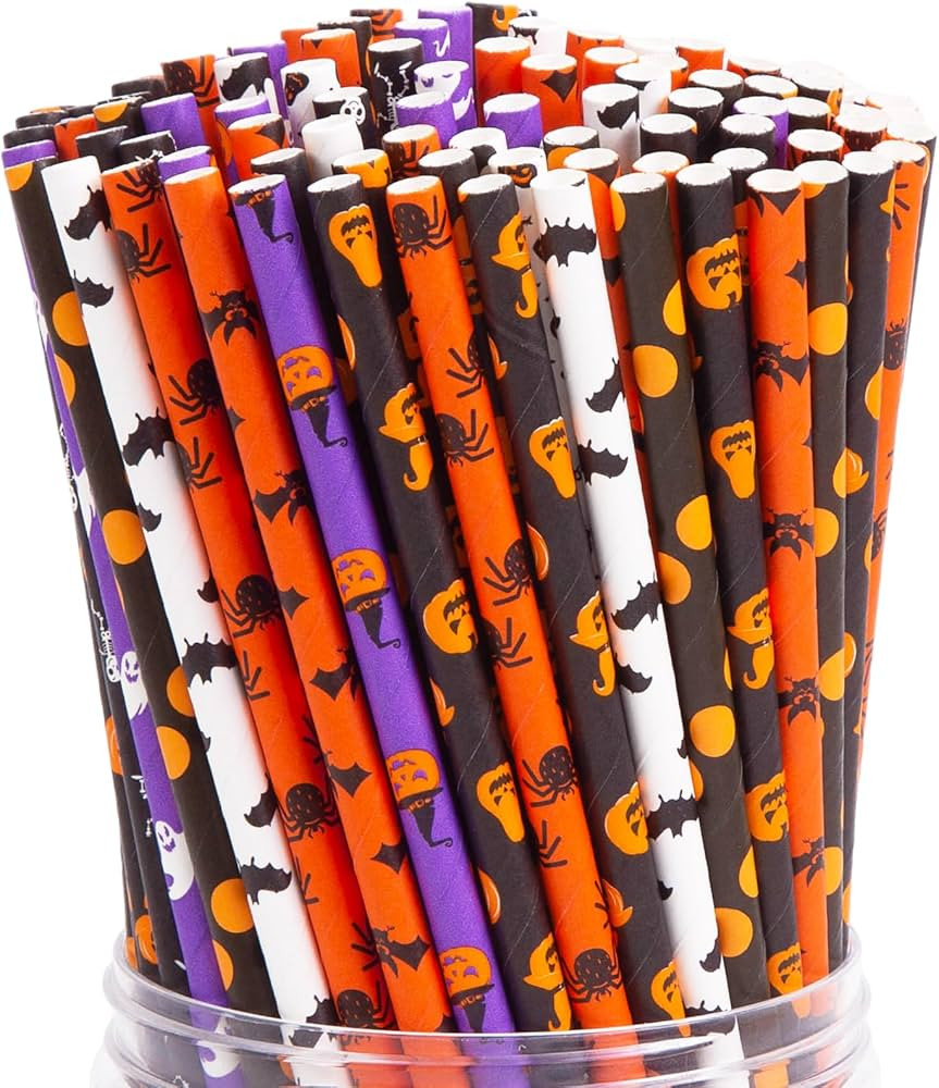 HANSGO 180PCS Halloween Paper Straws Bulk, Drinking Paper Straws Halloween Party Straws Disposabl... | Amazon (US)