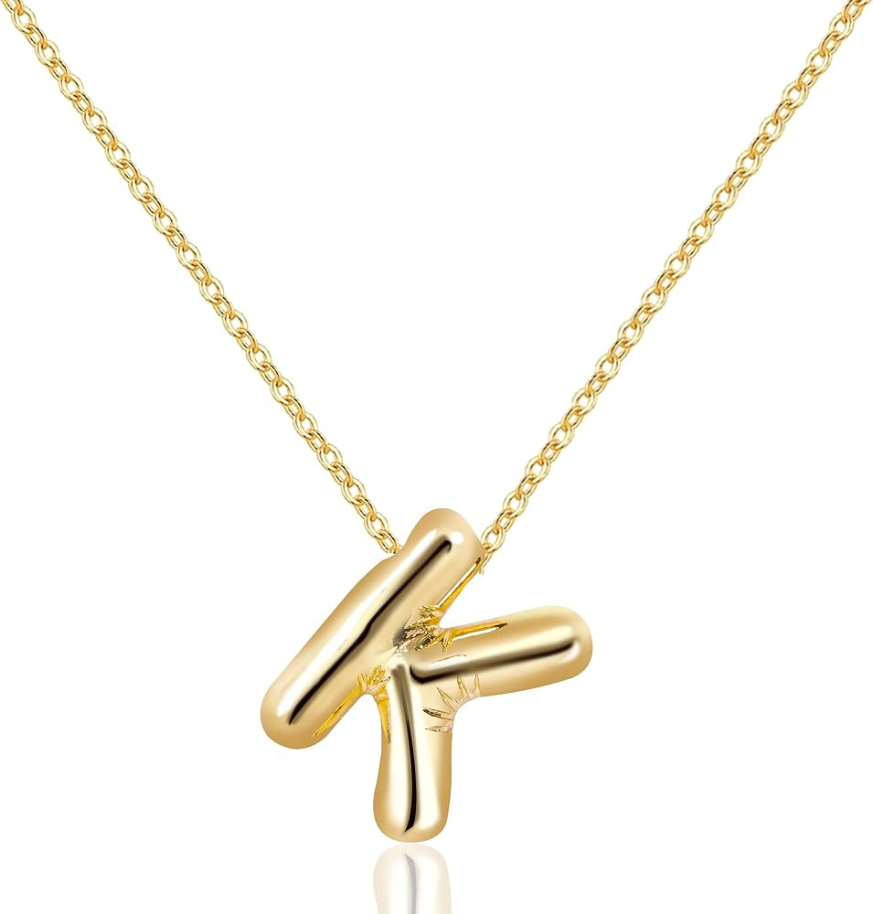 Letter Necklace Bubble Initial Pendant Necklaces for Women Cute Alphabet 14K Gold Plated Design B... | Amazon (US)