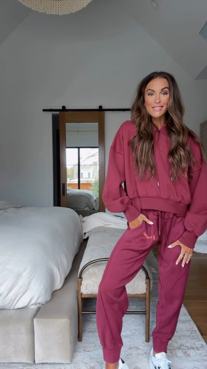 this burgundy colored sweat set is SO dreamy!😍 def runs oversized - wearing a small 
rn when you spend $150 @freepeople, you get $100 towards your next purchase!🙌🏻

#LTKHoliday #LTKSaleAlert