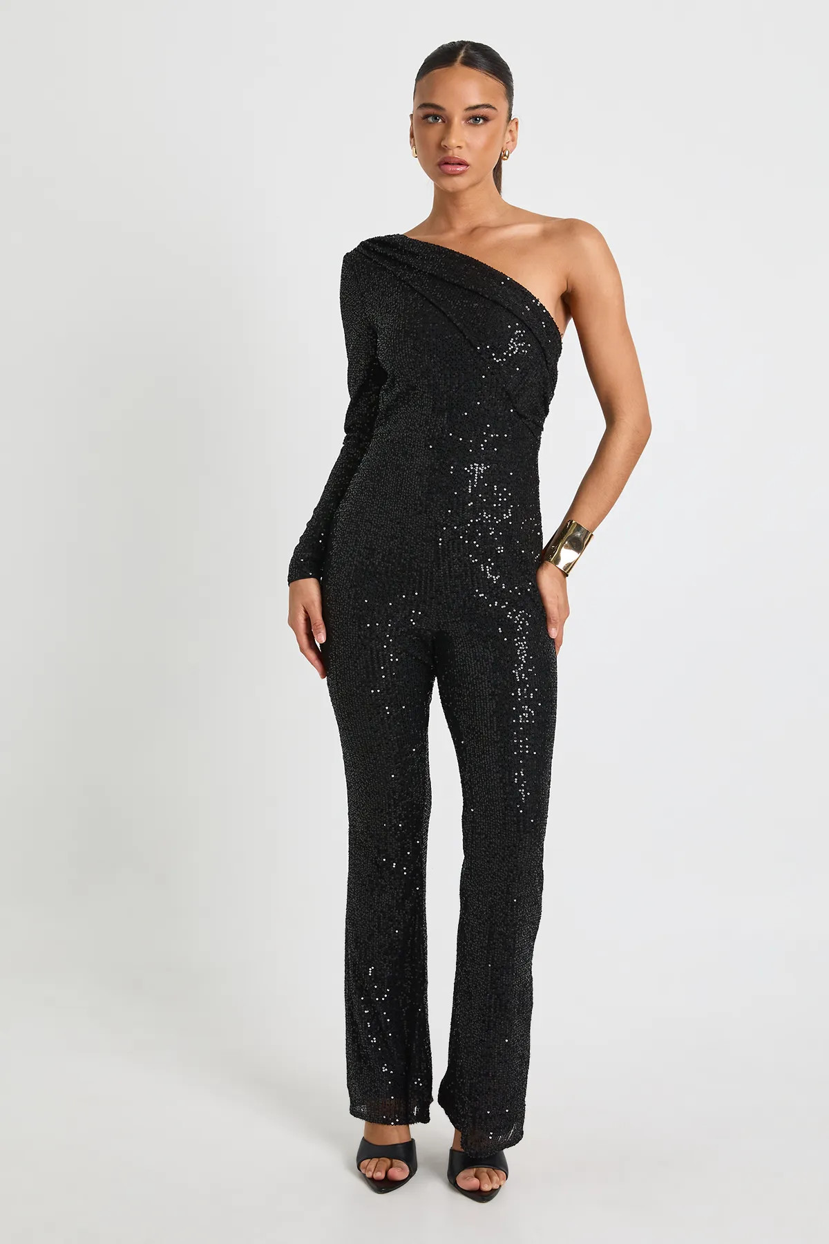 Asymmetric Sequin Wide Leg Jumpsuit | Boohoo.com (UK & IE)