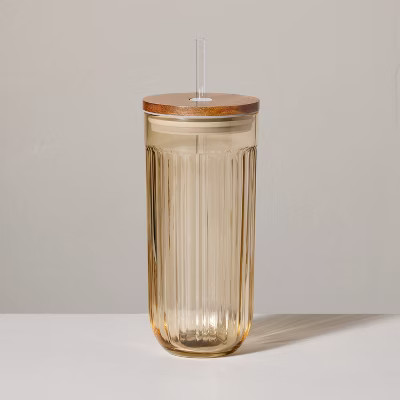 21oz Fluted Glass Tumbler with Wood Lid Beige - Hearth & Hand™ with Magnolia | Target