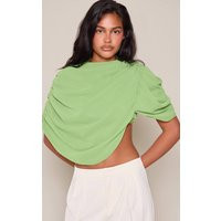 Green Chiffon Cape Detail Ruched Shoulder Chiffon Top | PrettyLittleThing US