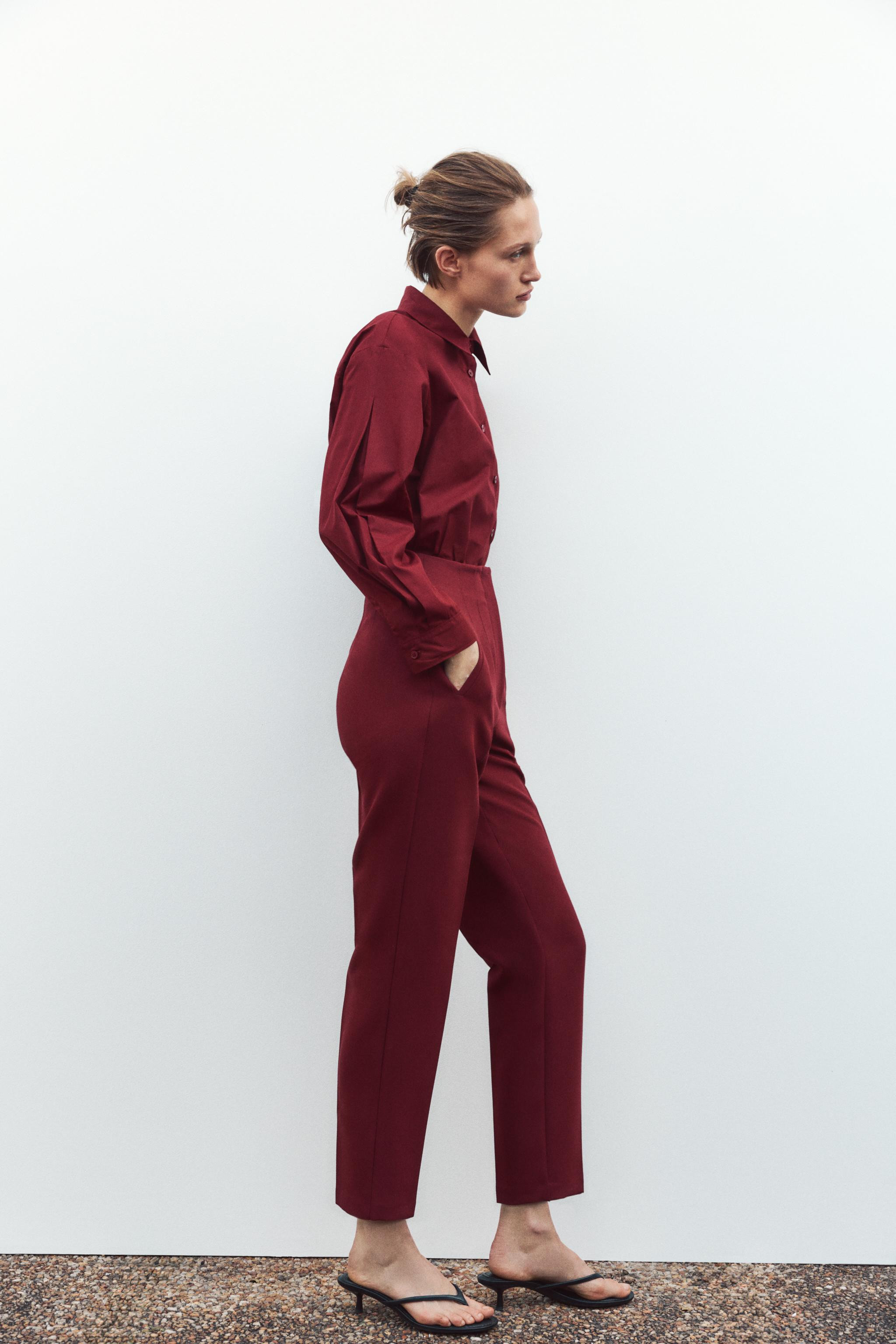 Pants with a high waist and pronounced seams at front and back. Front welt pockets. Front zip, me... | Zara US