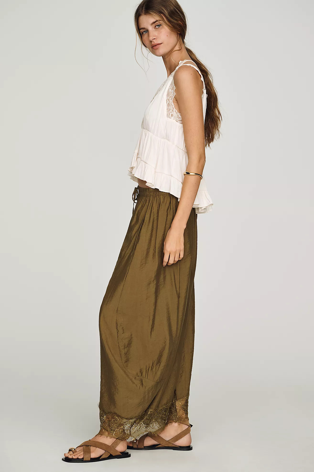 By Anthropologie Cropped Lace-Hem Pants | Anthropologie (US)