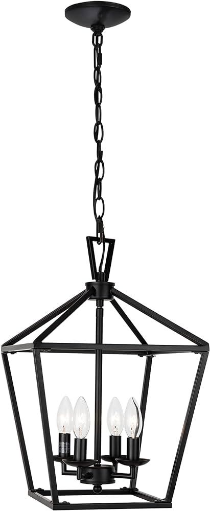 Untrammelife 4-Light Black Lantern Pendant Light, Adjustable Height Square Cage Pendant Hanging L... | Amazon (US)