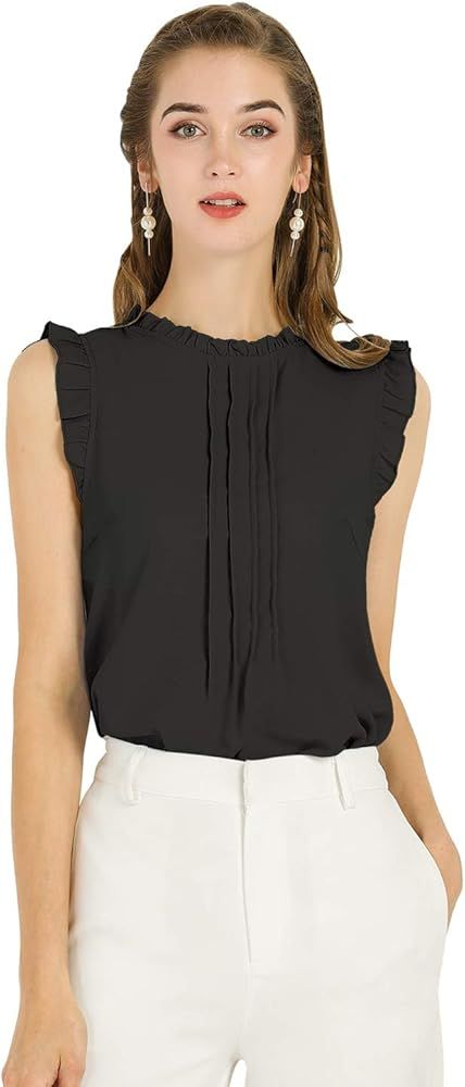 Allegra K Women's Ruffled Business Office 1950s Vintage Sleeveless Work Blouses Top | Amazon (US)