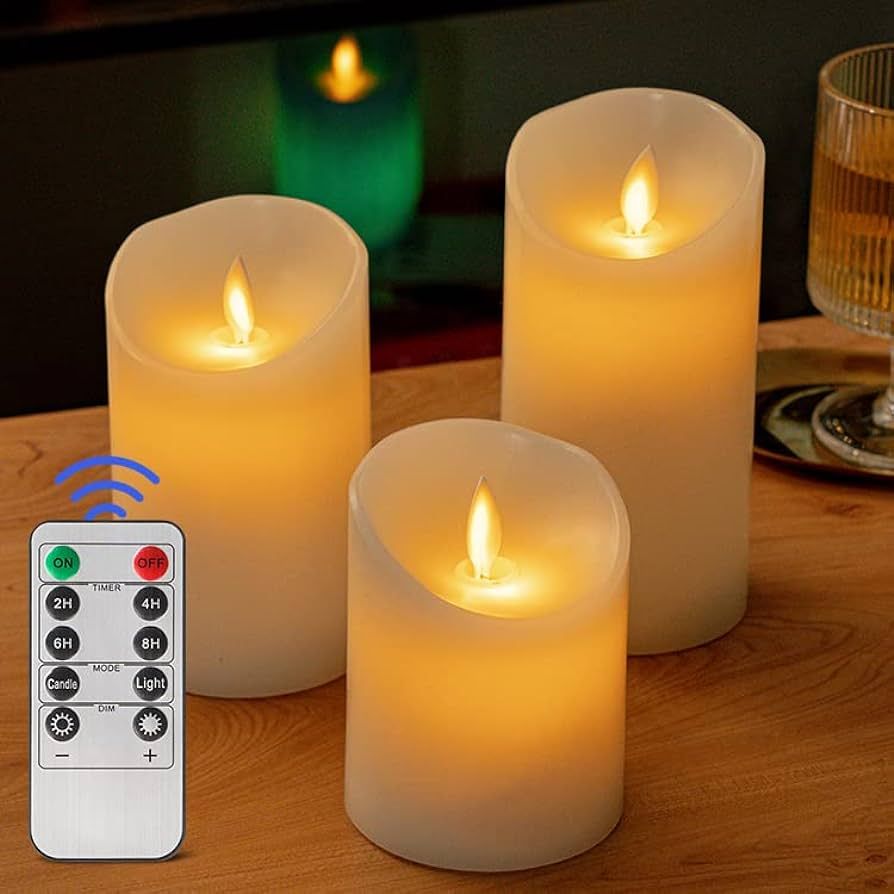 Real Wax 3-Piece Flickering Flameless Candle Set 4/5/6 Inch with 10-Key Remote, Battery Operated ... | Amazon (US)