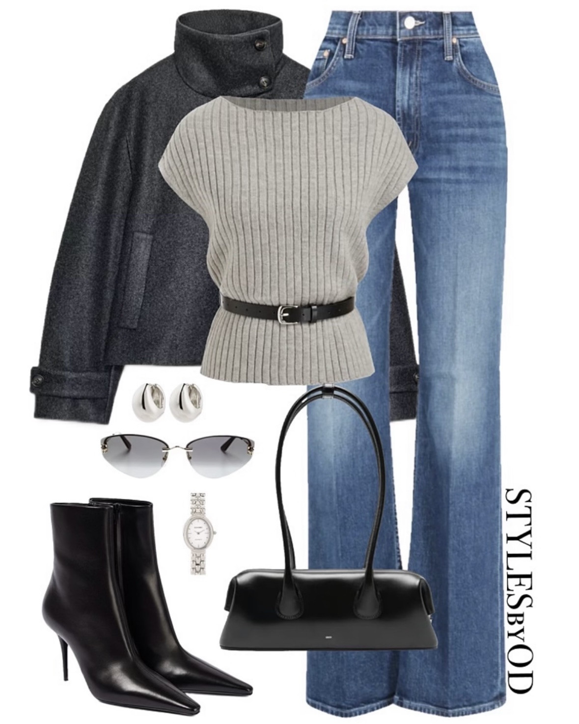 🖤 FALL LAYERED OUTFIT — grey belted knit top, funnel neck jacket, wide leg jeans & black boots

A belted knit top under a funnel neck jacket is such a smart way to add structure and warmth without losing shape🙌🏼 the belt cinches the waist so the silhouette stays polished, not bulky, while black pointed boots and the sculptural top handle bag keep it sleek, and silver hoops with rimless sunnies finish it off cool and minimal. This is fall layering that actually looks intentional☕️🍂

#LTKfashion #LTKfall #LTKshoecrush #LTKseasonal #casualchic #LTKdenim

#LTKstyletip #LTKautumn #LTKjeans #LTKworkwear