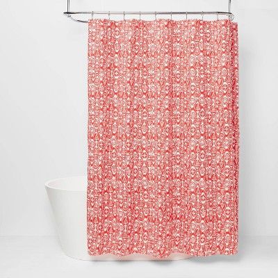 Holiday Block Print Shower Curtain Red - Threshold&#8482; | Target