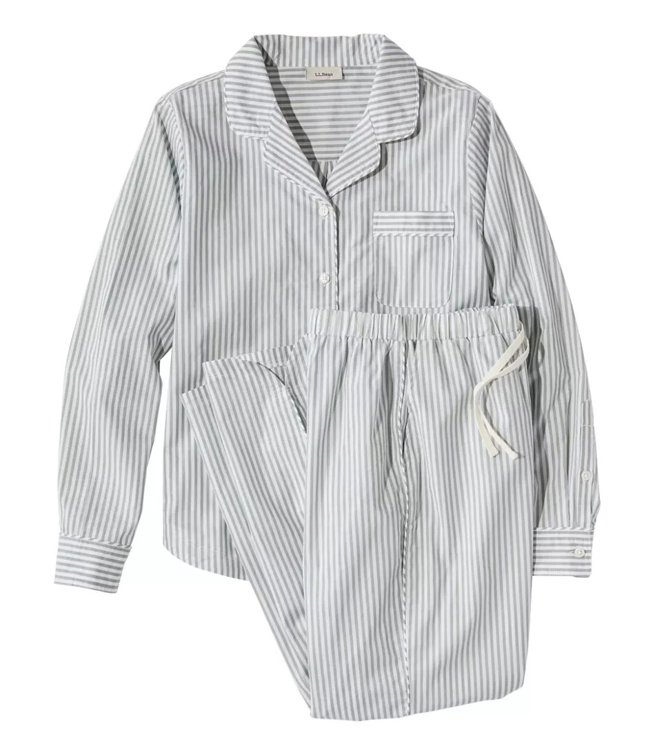 Women's Poplin Pajama Set French Blue Stripe Large, Poplin Cotton L. L.Bean | L.L. Bean