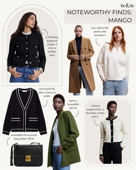 Noteworthy fashion finds from Mango:
Parisian inspired tweed jacket 
Camel coat
Chic quarter zip sweater
Oversized cardigan 
Green blazer
Crossbody bag 

Winter outfits
French girl outfit 

#LTKSeasonal
