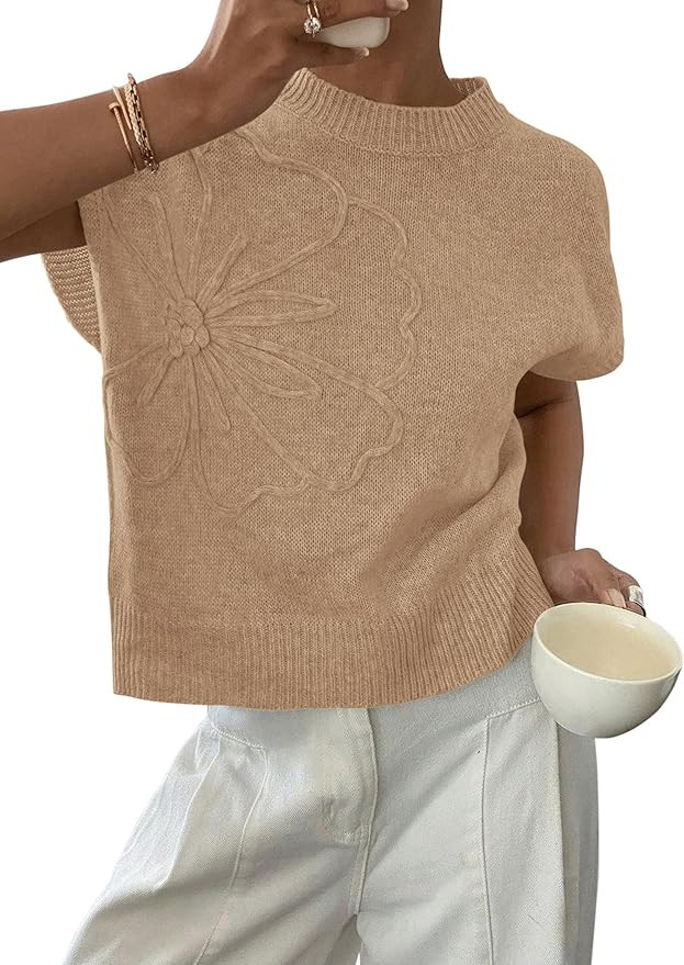 PRETTYGARDEN Women's 2026 Spring Sweater Vest Trendy Flower Knit Short Sleeve Cute Pullover Tank ... | Amazon (US)