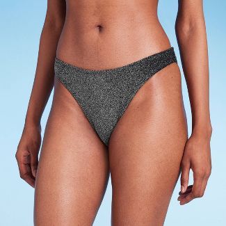 Women's High Leg Cheeky Bikini Bottom - Wild Fable™ Black Lurex | Target