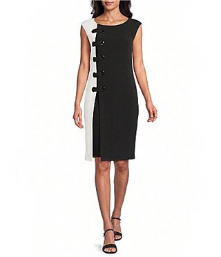 Eva Varro Boat Neck Cap Sleeve Side Grommet Column Dress -  L | Dillard's