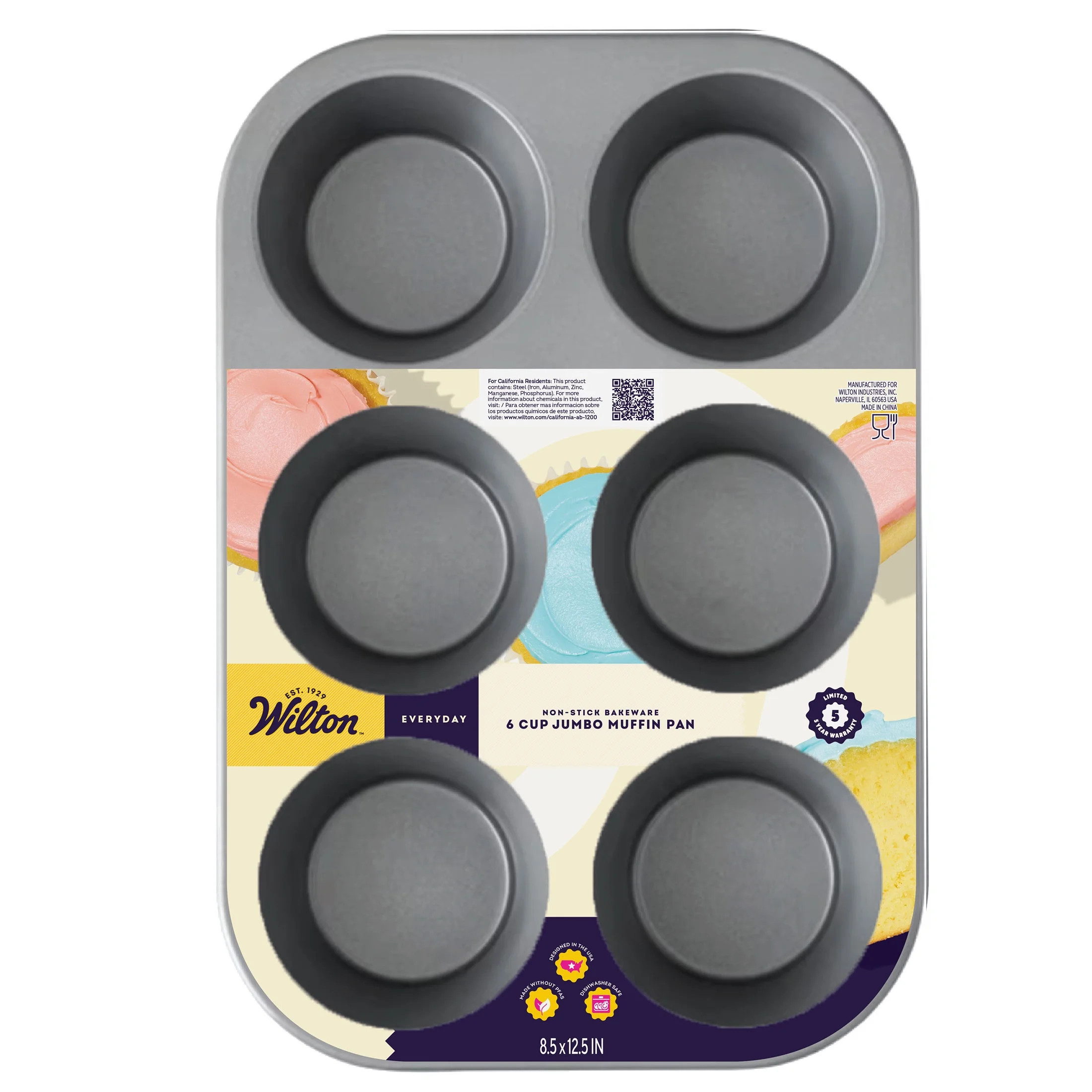Wilton Everyday 6-Cup Non-Stick Muffin Pan Jumbo Cupcake Tin 12.5" x 8.5" x 0.52", Packaging May ... | Walmart (US)