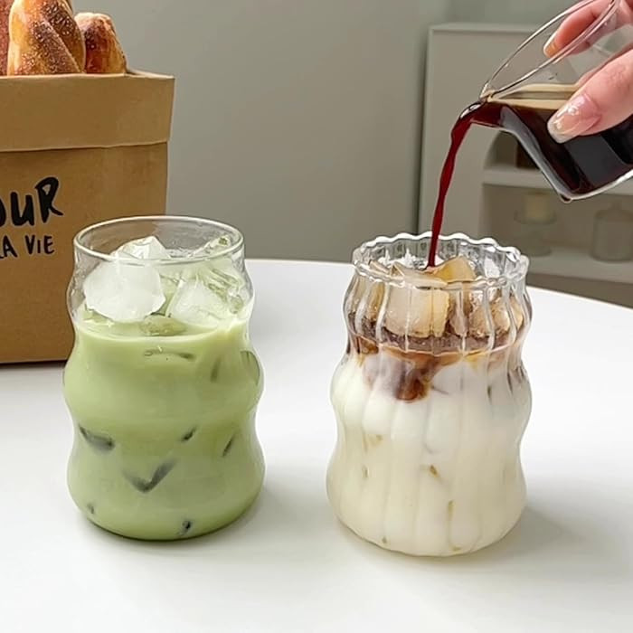 2 Pcs Ribbed Glass Cups 18 Oz Vintage Drinking Glassware Ripple Cocktail Glasses for Iced Coffee ... | Amazon (US)