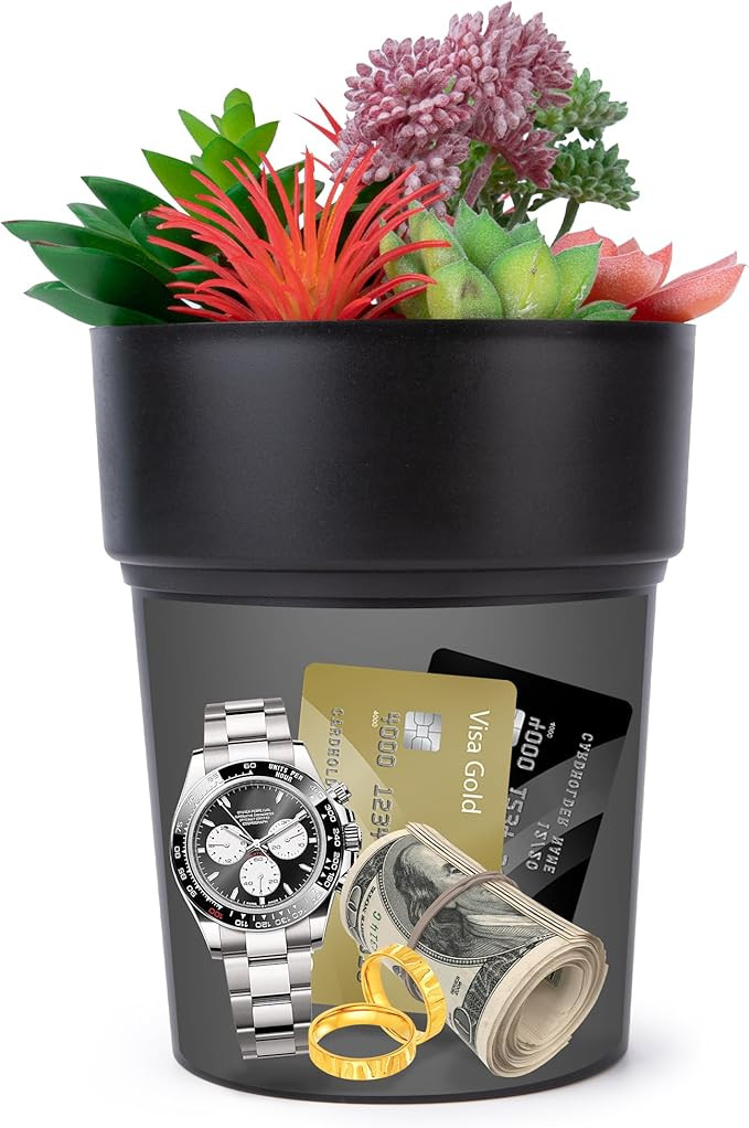 BarGifts Black Flower Pot Diversion Safe, Secret Storage Hidden Safe Box Keep Your Valuables Safe... | Amazon (US)