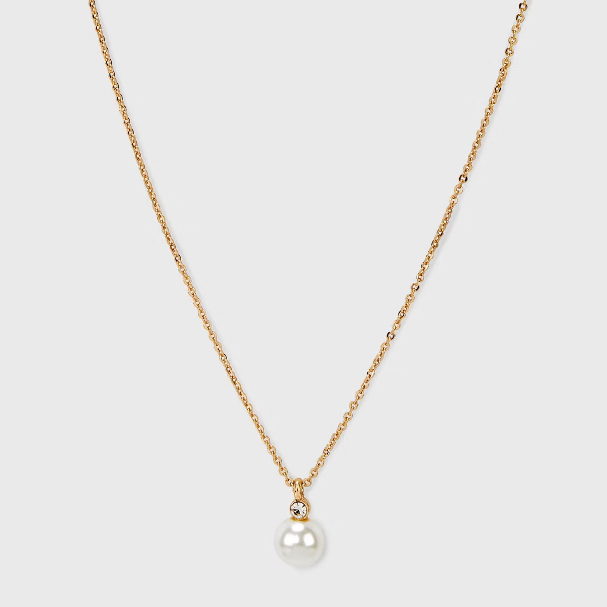 Glass Pearl Pendant with Cubic Zirconia Chain Necklace - A New Day™ Gold: Singapore Style, Lobs... | Target