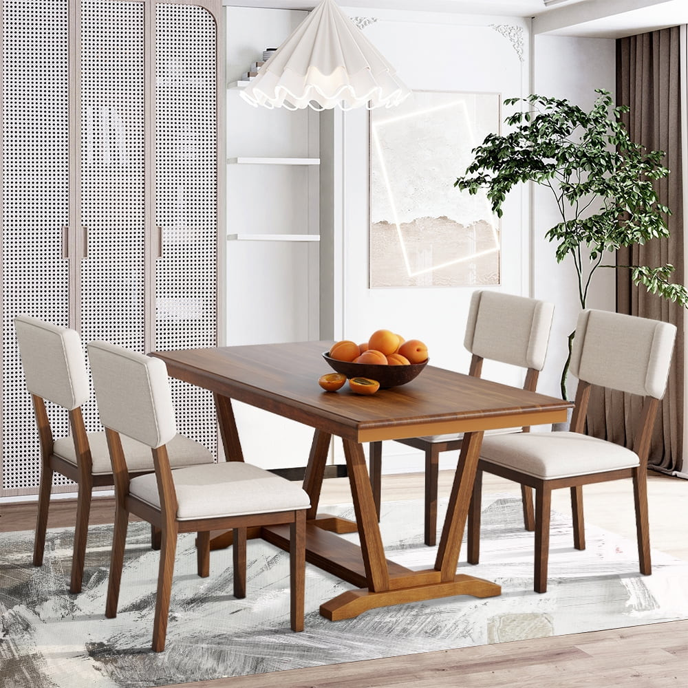 5 Piece Dining Table Set, Atumon Dining Table Set for 4, Wood Dining Room Set with 1 Table and 4 ... | Walmart (US)