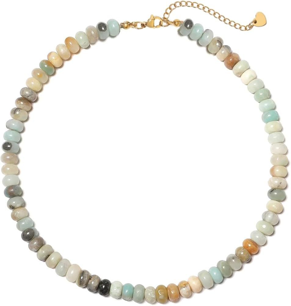 Beaded Necklace for Women,Natural Gemstone Necklace for Women,Colorful Bead Choker Necklace Handm... | Amazon (US)