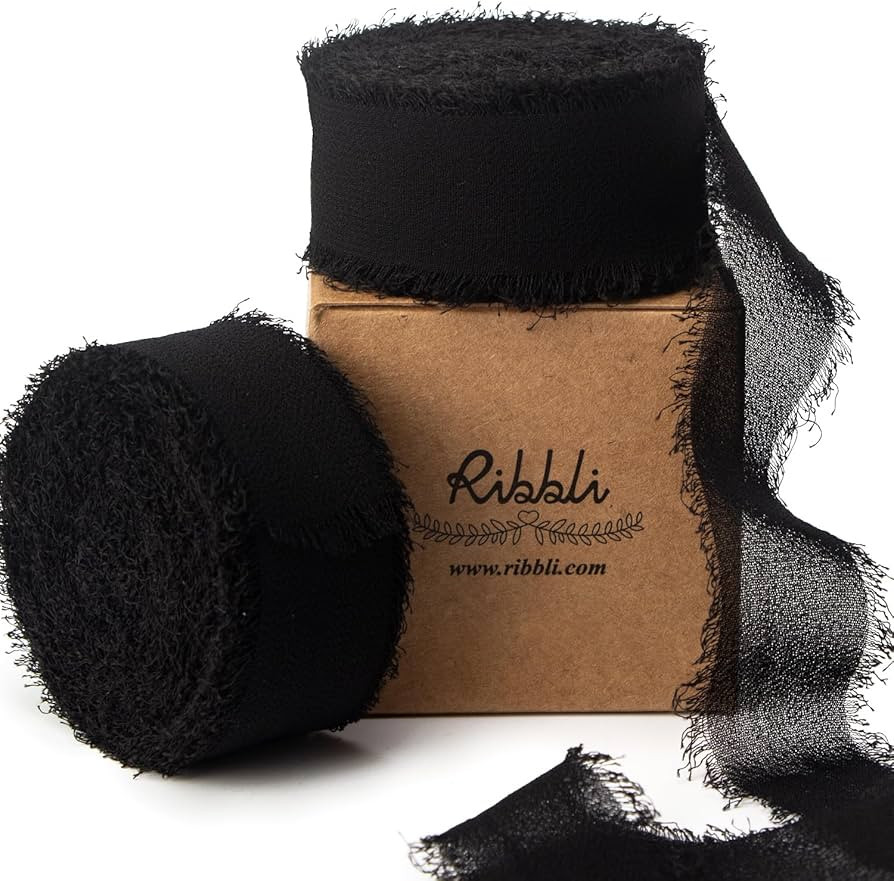 Ribbli Black Chiffon Ribbon 1 Inch x 20 Yard Handmade Fringe Chiffon Silk Ribbon Black Ribbon for... | Amazon (US)