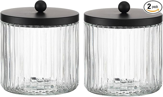 KMwares 2-Pack Glass Qtip Holder Dispenser Set for Cotton Ball, Swab, Round Pads, Floss Picks wit... | Amazon (US)