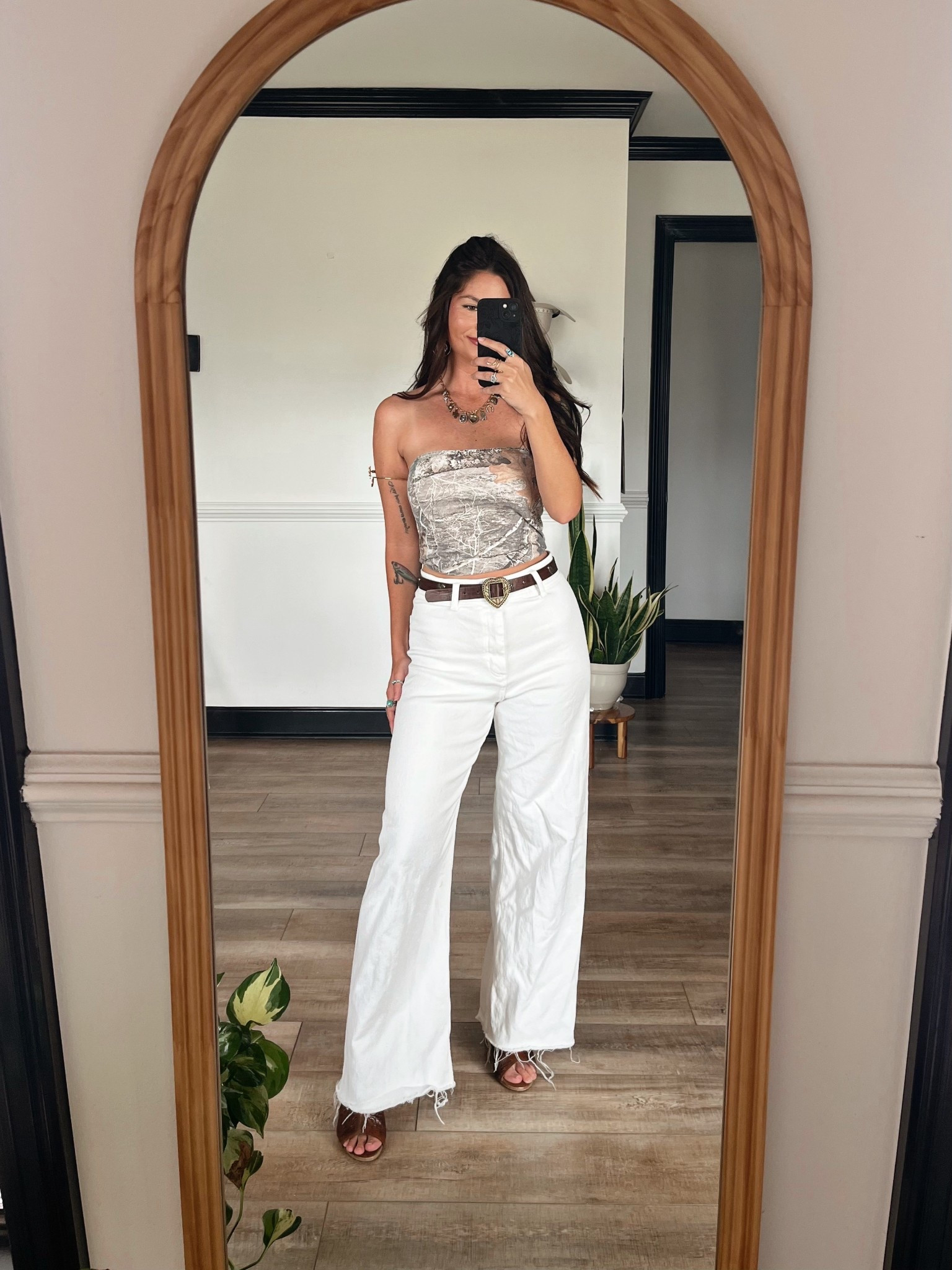 Wearing xs in camo tube top and small in wide leg cropped jeans! Belt is restocked! 

#LTKPetite #LTKootd #LTKSeasonal