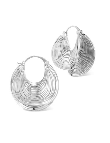 Chunky Statement Silver Earrings for Women – 925 Sterling Silver Plated Trendy Hoop Earrings Non Tarnish Hypoallergenic Jewelry for Womens Fashion Earings for Woman | Amazon (US)