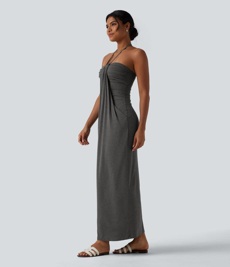 Women’s Halter Tie Back Maxi Dress with Pockets - Halara | HALARA