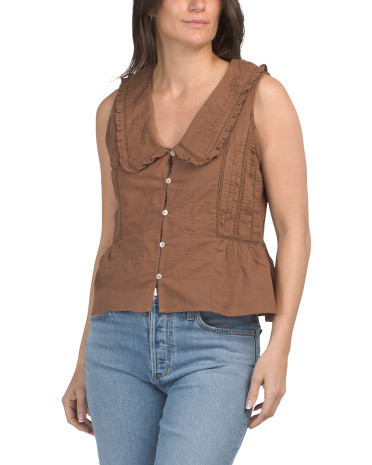 Sleeveless Embroidered Blouse for Women | Cotton | Marshalls