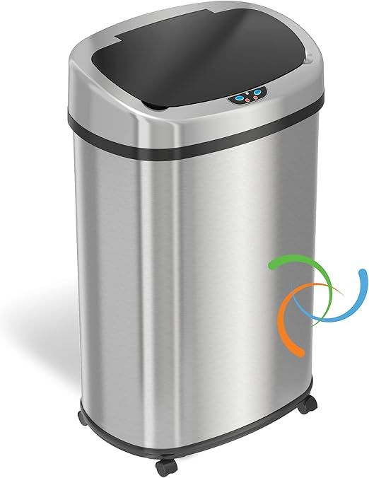 SensorCan 13 Gallon Sensor Trash Can with Wheels and AbsorbX Odor Control System, Stainless Steel... | Amazon (US)