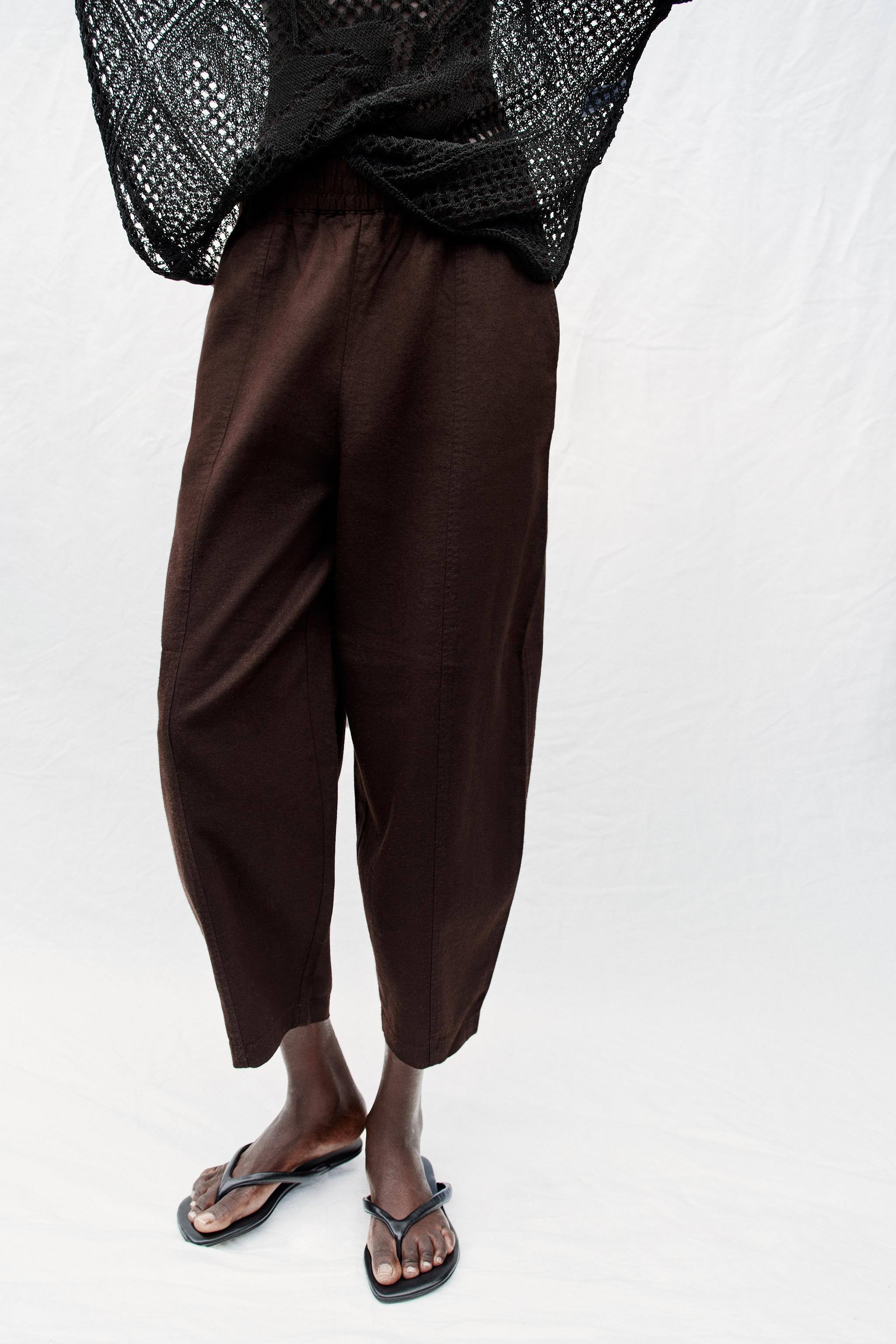 BARREL LINEN BLEND TROUSERS | Zara UK