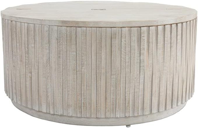 Kosas Home Maya 40x40 Round Mango Wood Coffee Table in Sunbleached Gray | Amazon (US)